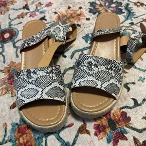 Snake Print Slide Sandals in Black & White